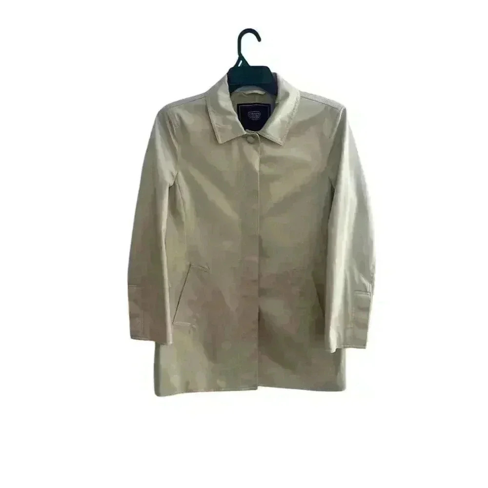 Coach Women's Trench Coat Large Beige Button Closure Casual Long Sleeve